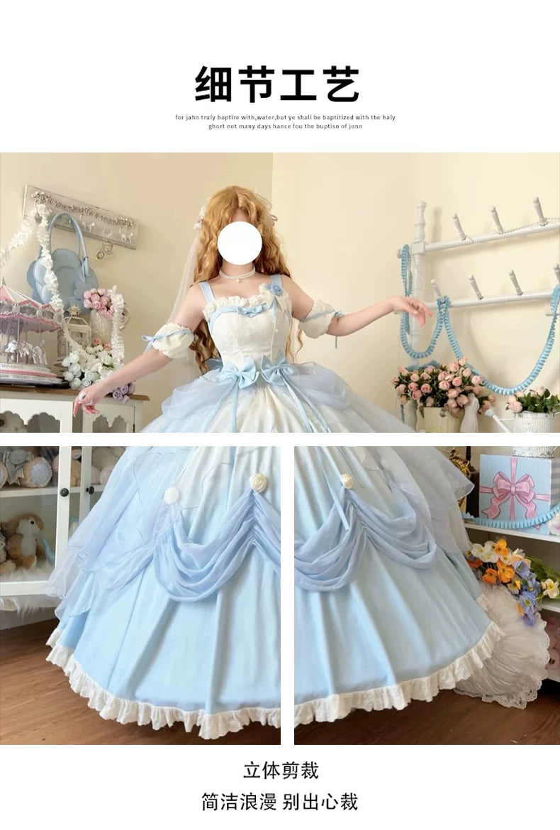 Emoji Dream - True Love's Kiss - Gradient blue sweet lolita one-piece