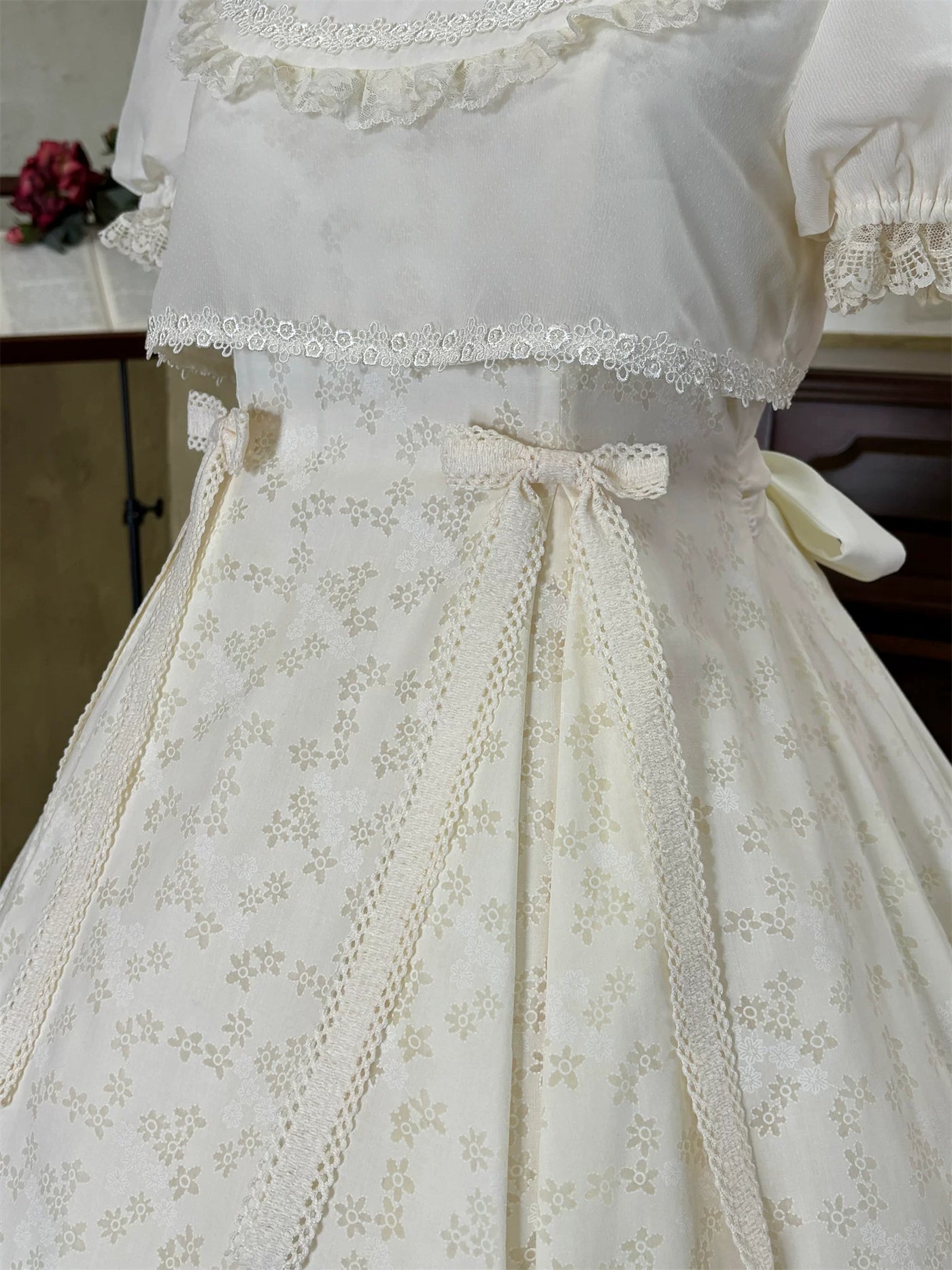 Pumpkin Planet - A Bunch of Spring Appointments - White JSK with Floral Burnout Embroidery