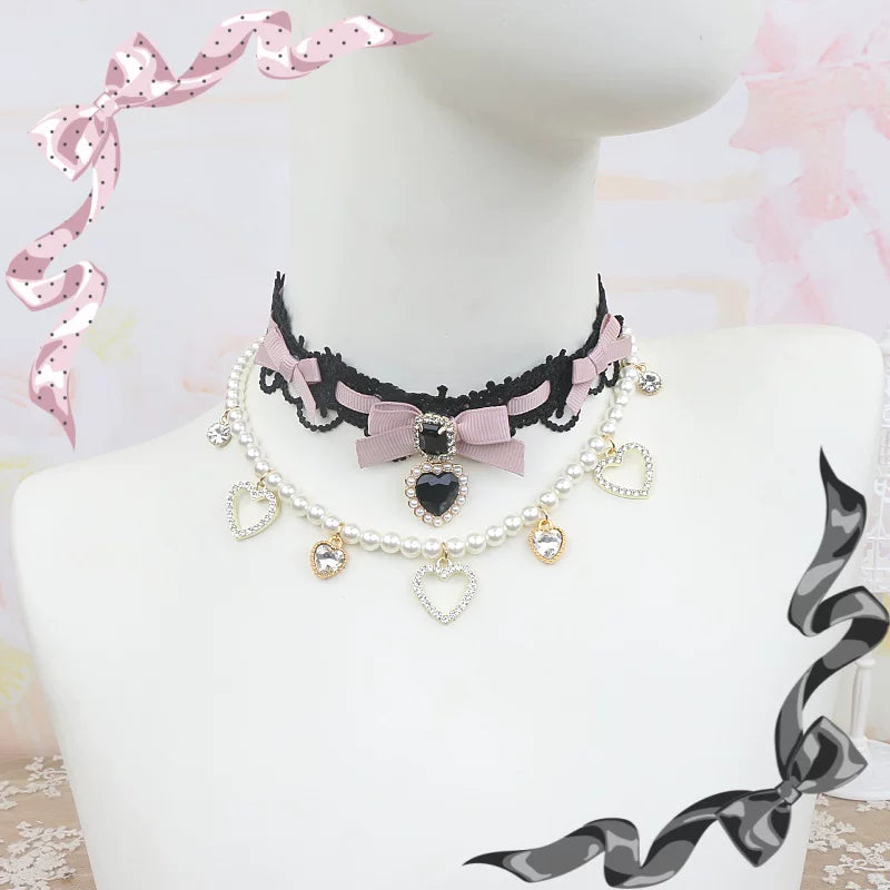 Independent Brand - Heart Pearl Bow - Necklaces, Bracelets and Collars with Heart Charms