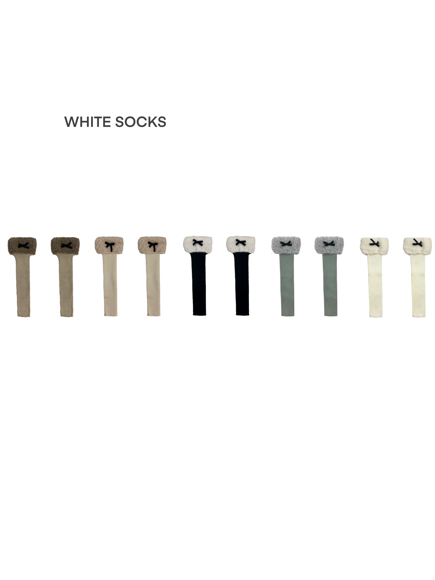 White Socks - Fleece Bow - Stirrup Knit Leg Warmers with Fleece Cuffs