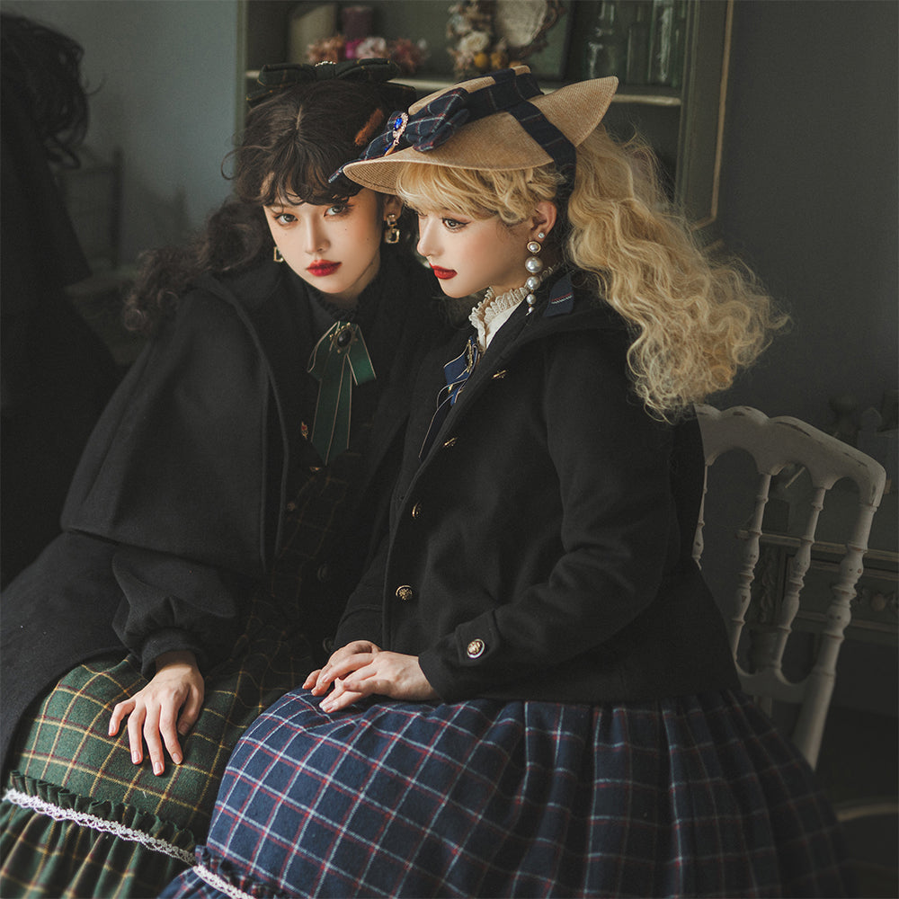 Rose Silhouette - Vintage Woolen Cape Hooded Long Coat XS black hooded short coat