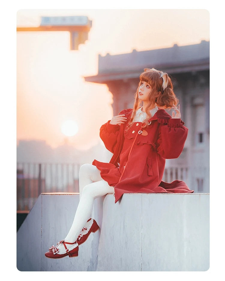 Fairy Cat - Winter Cat - Sweet Lolita coat with a ruffled cat-ear hood - product detail 8