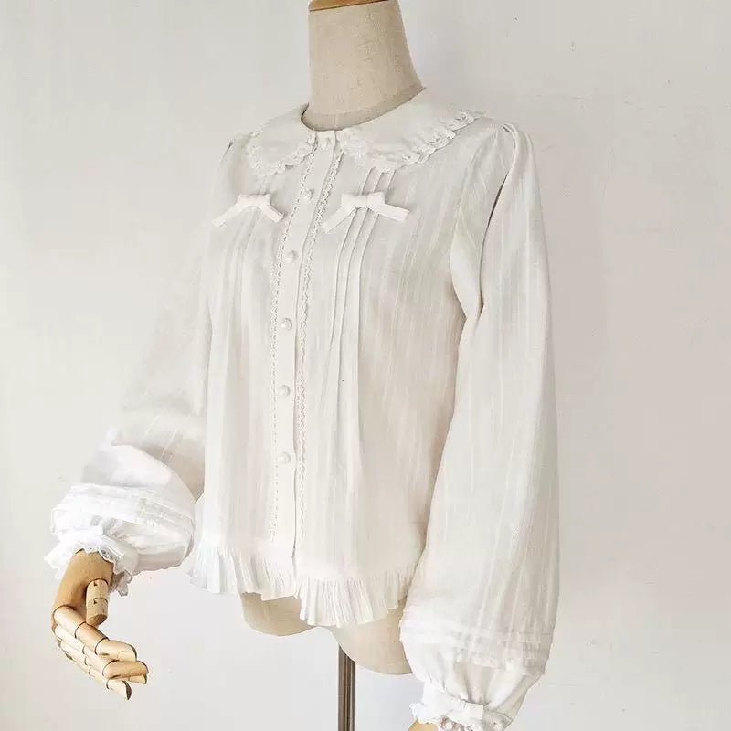Sweetheart Dream Machine - Lace Collar Classic - Lace-Collar Long-Sleeve Blouse with Front Bows