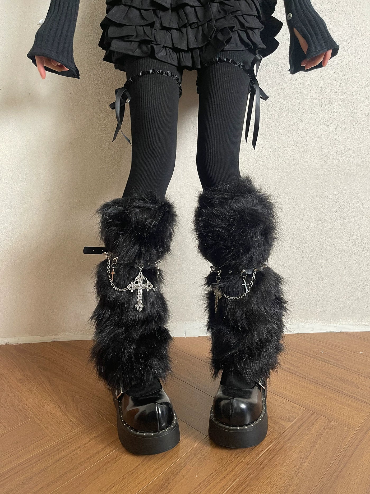 Sock Noble - Gothic Baroque Cross - Long-Haired Sock Covers with Chain Details