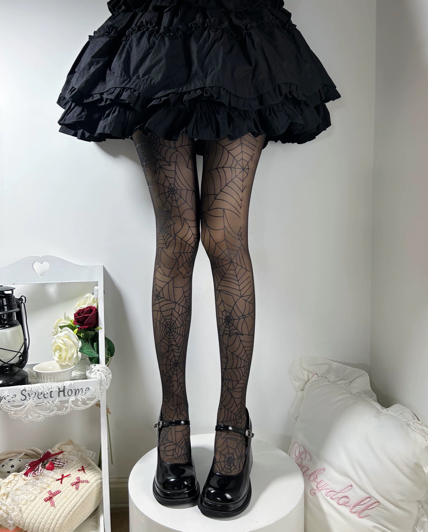 Fantasy Doll - Subculture Prints - Sheer Pantyhose in Spiderweb, Multiple-Cross and Cartoon Prints