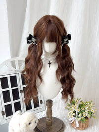 Kunkun Fish - Caramel Cocoa - Chocolate Brown Long Curly Wig - Versatile wool curls chocolate brown + wig cap