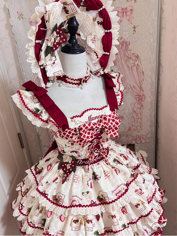 Creamy - Strawberry Garden - JSK Dress with Train and Red Bow