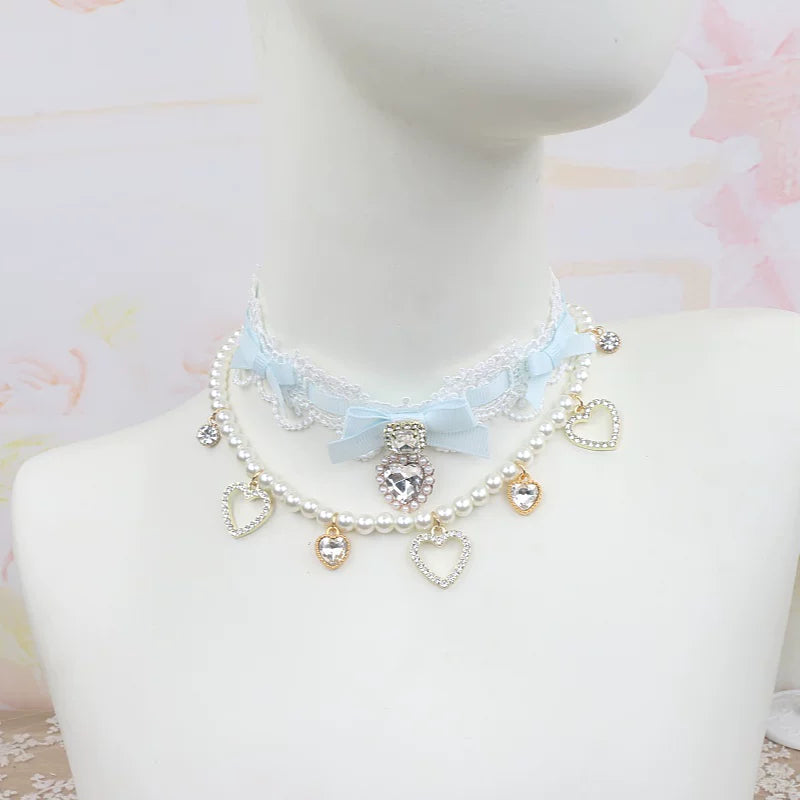 Independent Brand - Heart Pearl Bow - Necklaces, Bracelets and Collars with Heart Charms