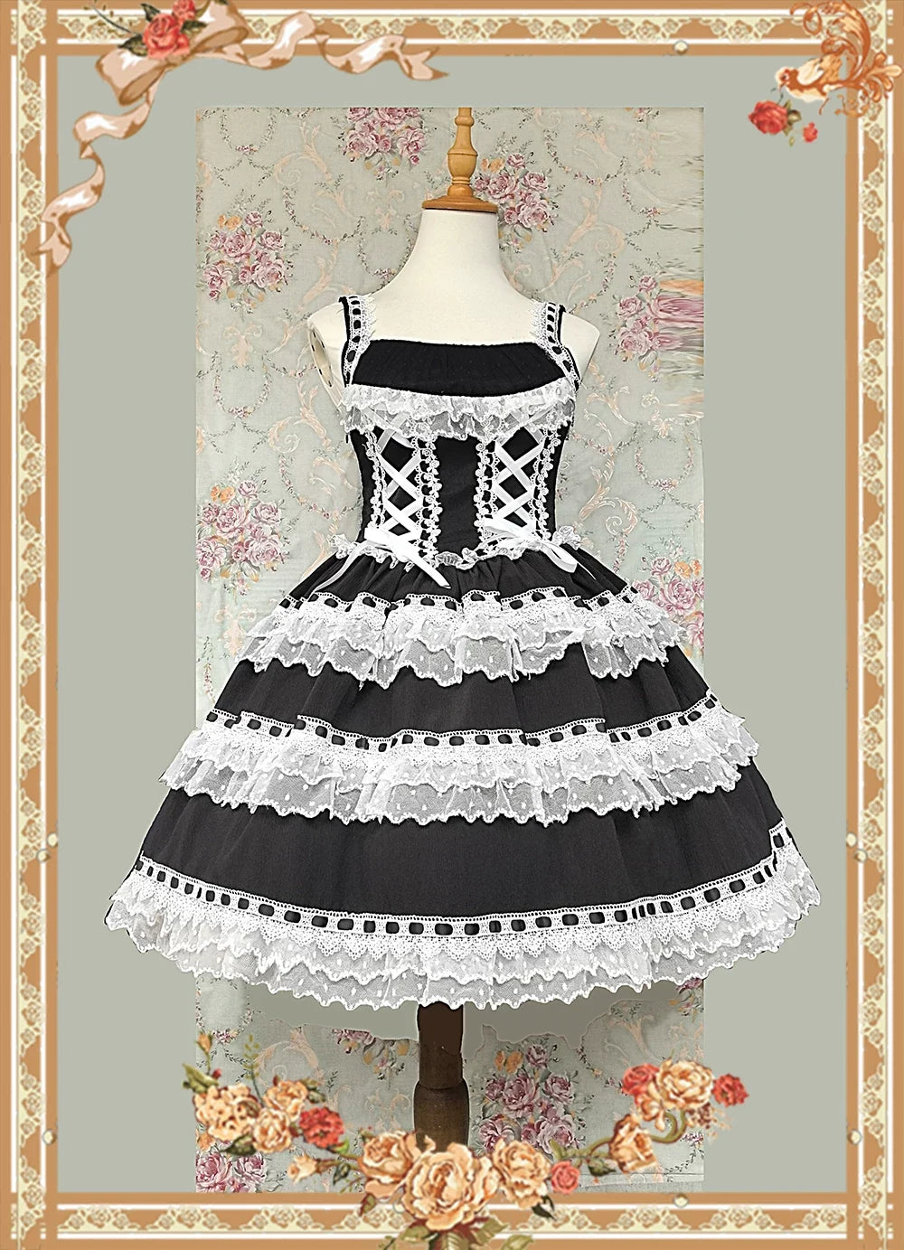Infanta - Mirror Doll - Old School Lolita Tiered Hem JSK with Polka Dot Lace