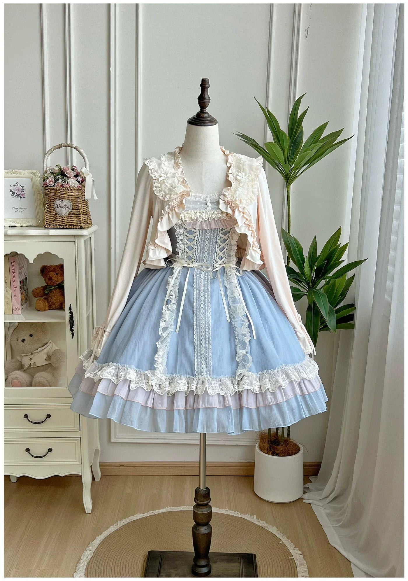 With PUJI - Island Diary - Classic Lolita Flutter Sleeve JSK Dress, Ruffled Lace