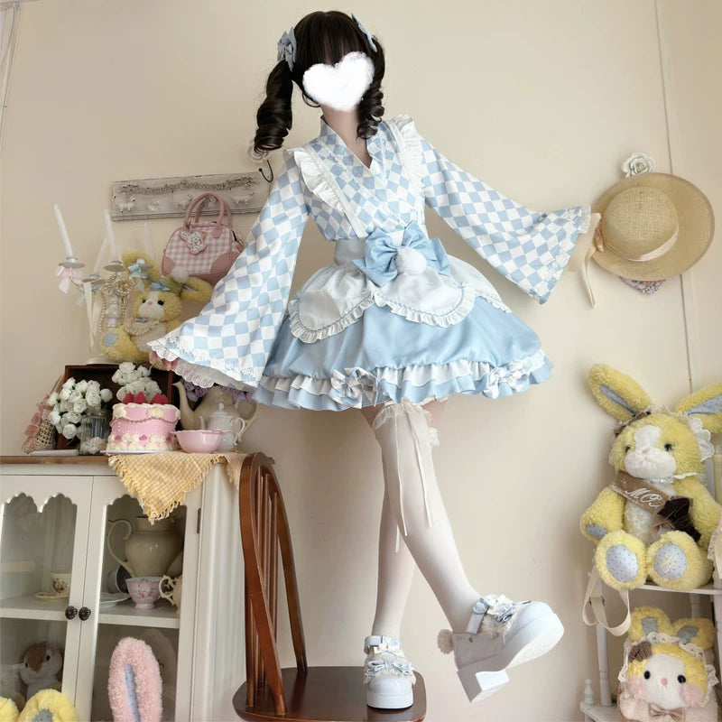 Lady Han Milk Pudding Maid Dress by Lolita Fetch featuring a cute maid costume with ruffled details and pastel colors.