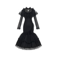 With PUJI - Shuying - Oriental Lolita OP Dress, Embroidery - Black Lily Embroidered Mermaid Qipao with Built-in Tulle Support Pre-sale, shipping starts Oct 23 / S