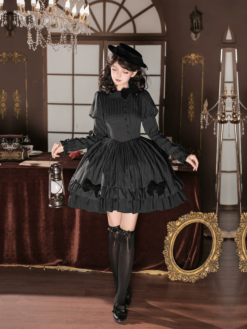 With PUJI - Silence Tonight - Classic Lolita OP Dress, Ruffle Trim detail view 3