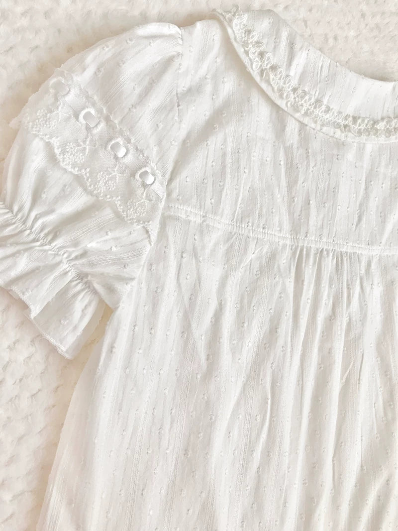 Yilia - Jacquard Sweetheart - Peter Pan Collar Puff Sleeve Blouse