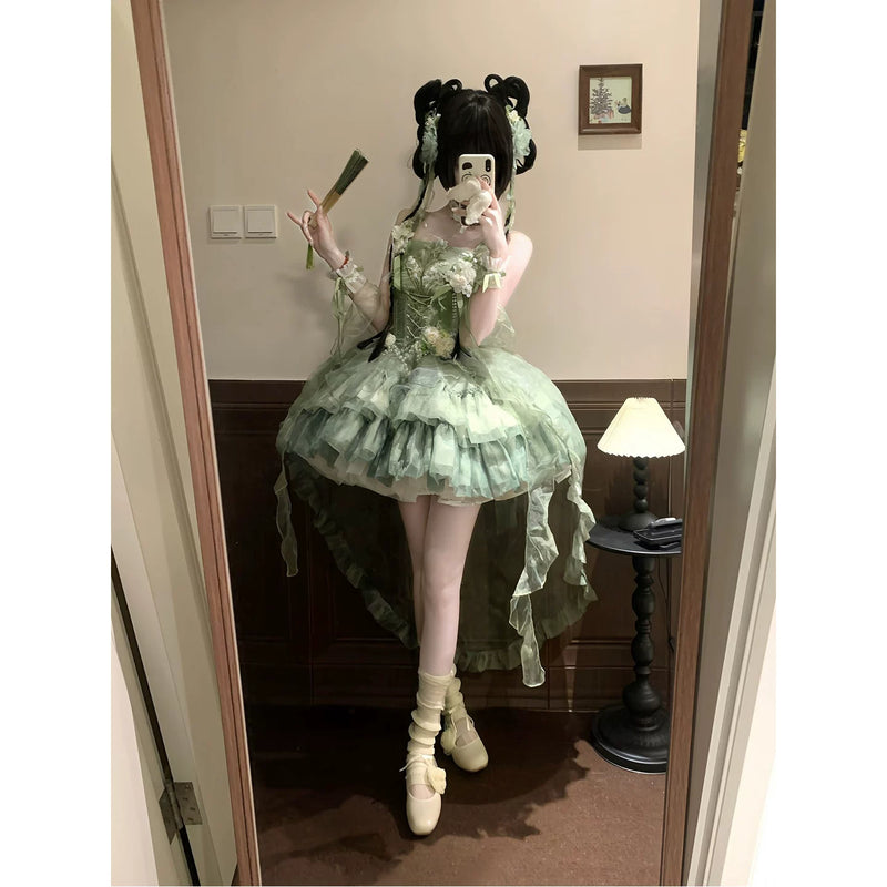 Creamy - Green Ballet Fairy - Green Chinese-Style Lolita Dress with Train