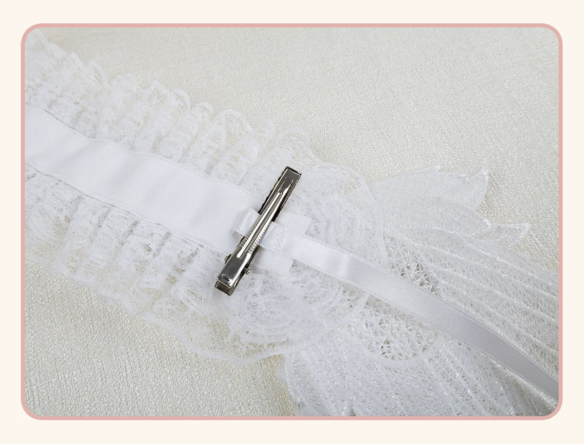 Stardust Rose - Winged Cross - Black-and-White Lace Headband with Wings and Cross Details