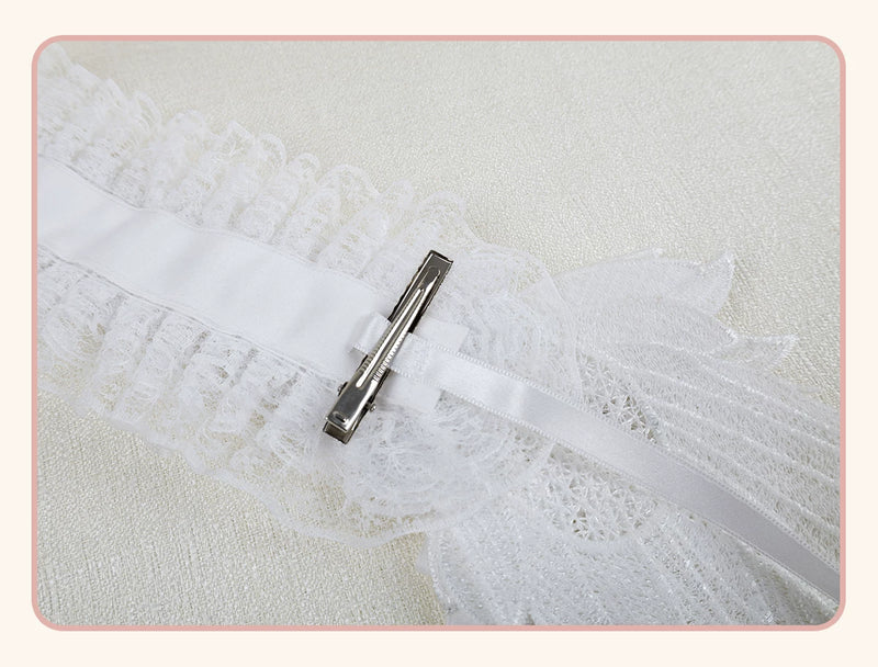 Stardust Rose - Winged Cross - Black-and-White Lace Headband with Wings and Cross Details