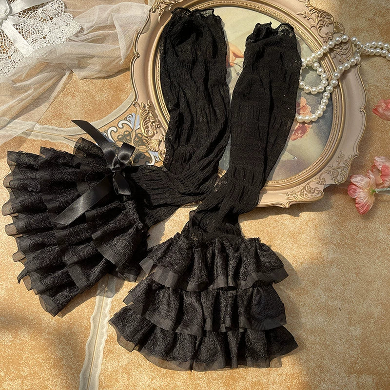 WAGUIR - Sweet Lolita Calf Socks Ruffled - Mesh Lace Bow Socks Socks
