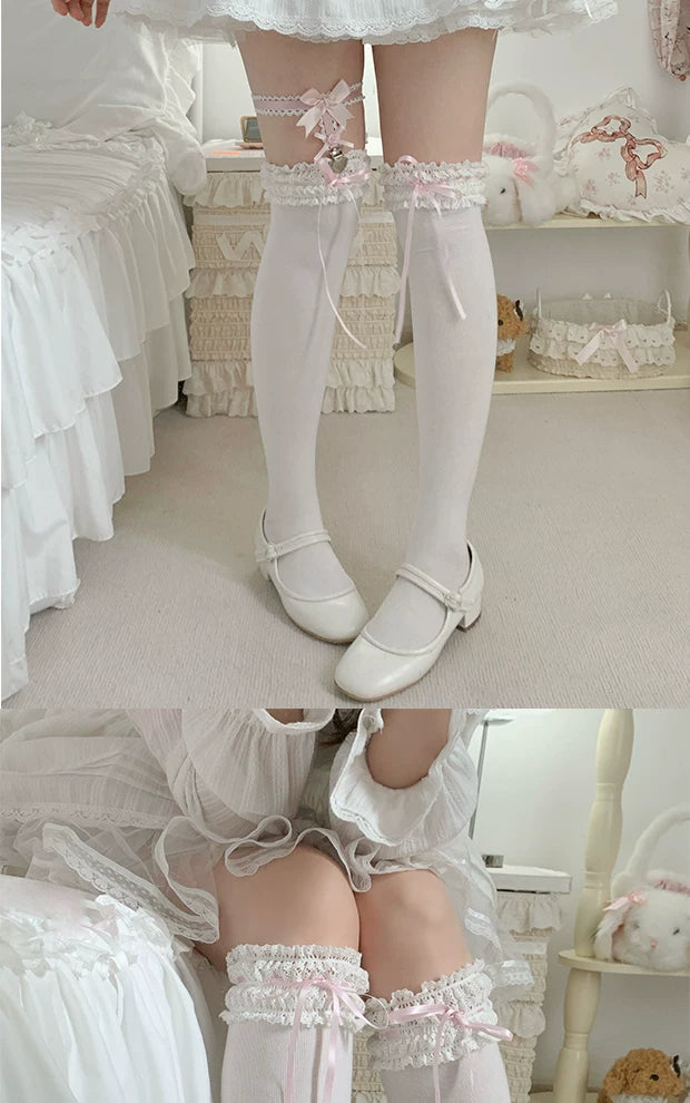 roji roji - Gentle Bow Lace - Cotton Socks with Lace Trim in Three Lengths