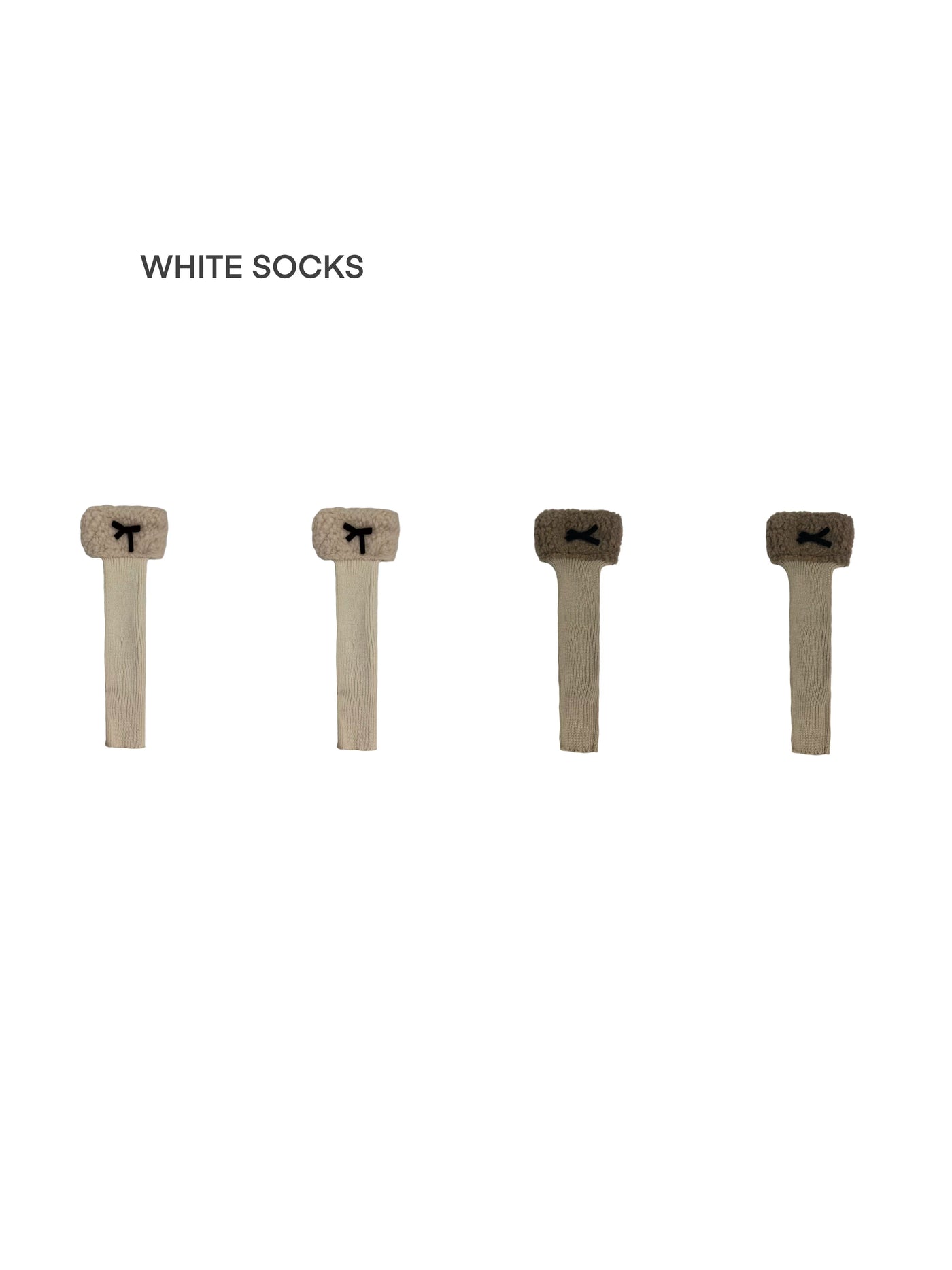 White Socks - Fleece Bow - Stirrup Knit Leg Warmers with Fleece Cuffs