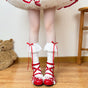 Polka-dot bow white socks, red calf socks / One Size