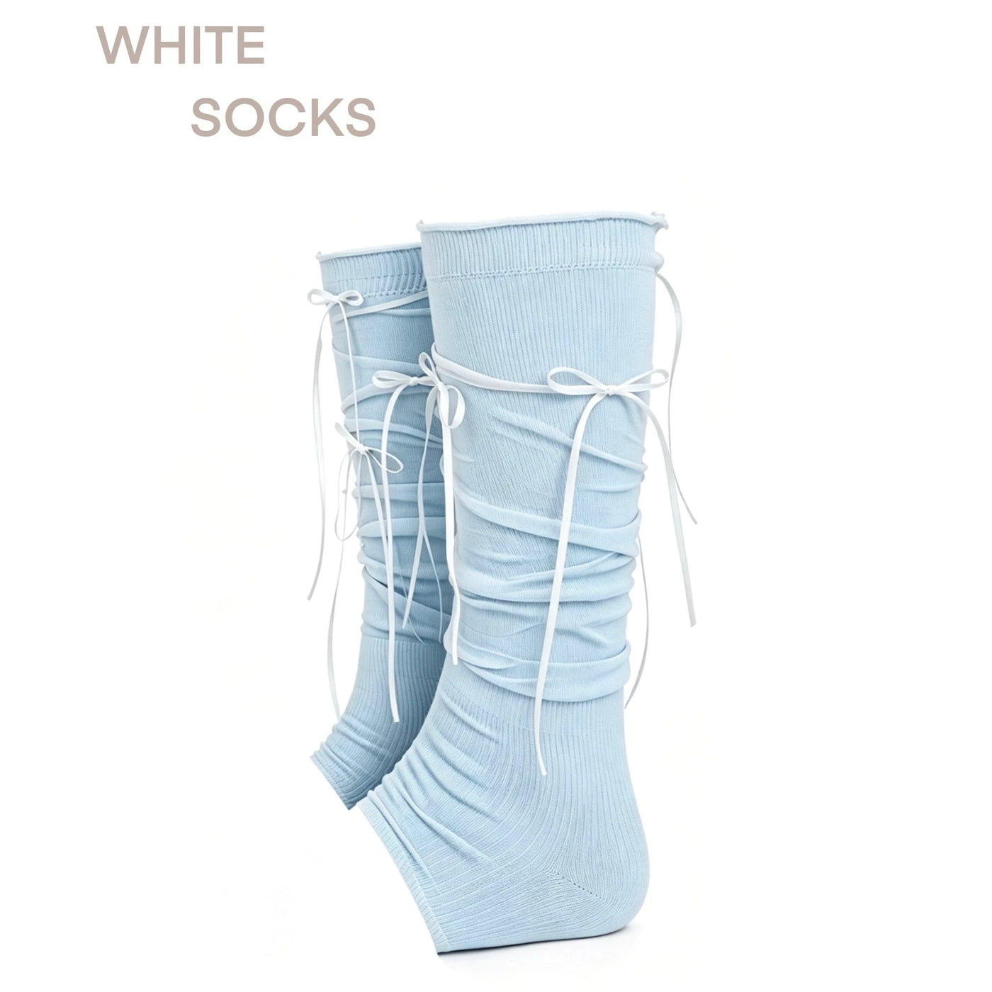 White Socks - Ribbon Scrunch - Footless Leg Warmers with Ribbon Bows