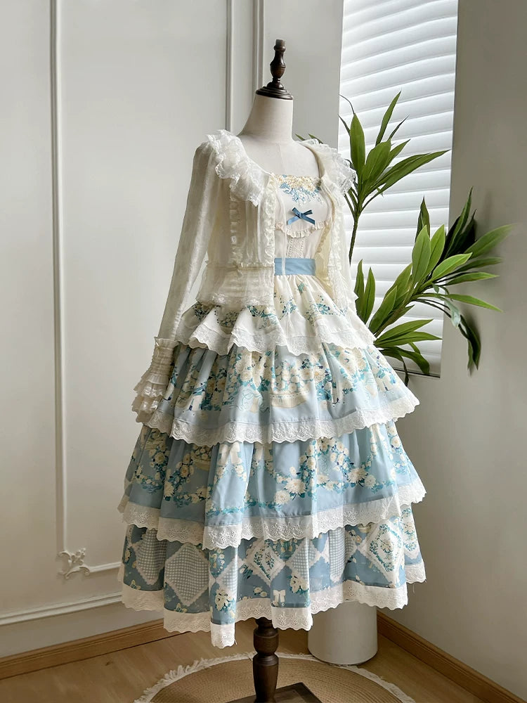 With PUJI - Letter and Poetry - Classic Lolita JSK Suit Four-tiered Twins Dress detail view 4