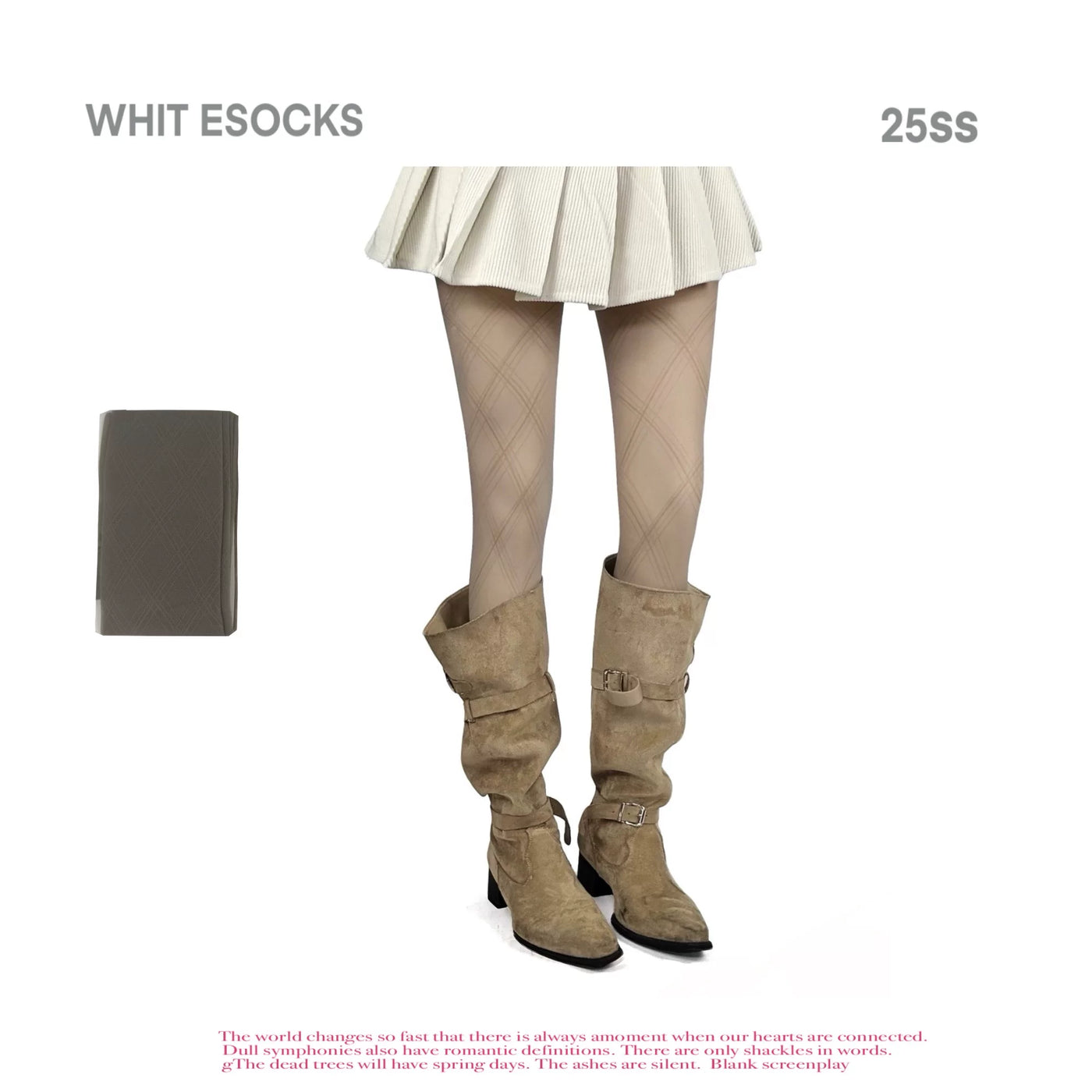 White Socks - Ballet Diamond - Semi-sheer tights with a diagonal diamond-grid pattern