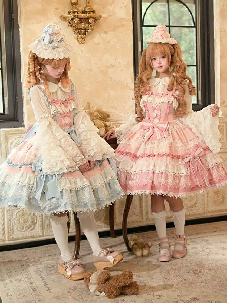 Light blue and pink Sweet Lolita JSK with tiered skirt