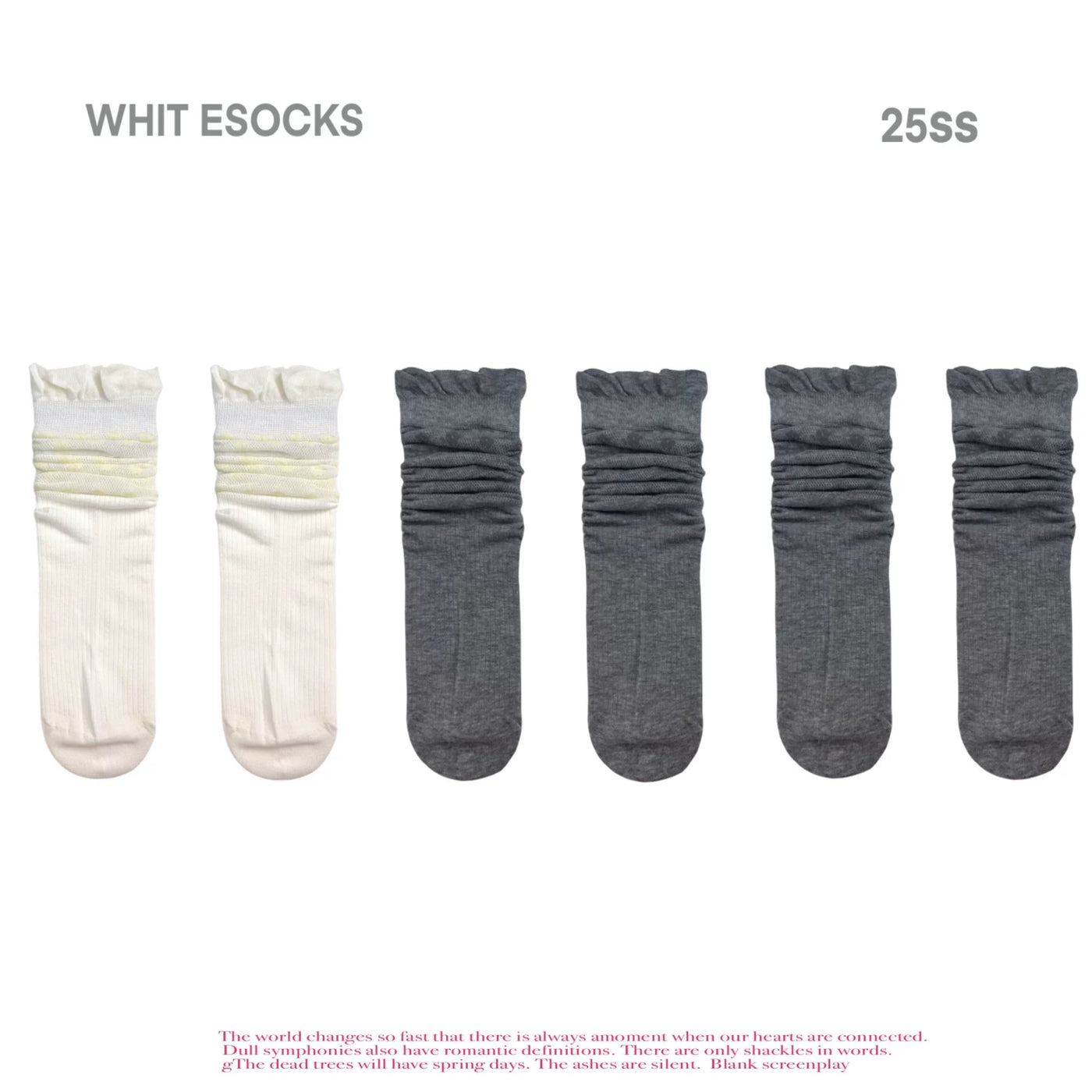 White Socks - Floral Openwork - Cotton-Yarn Mid-Calf Slouch Socks with Flower Motifs