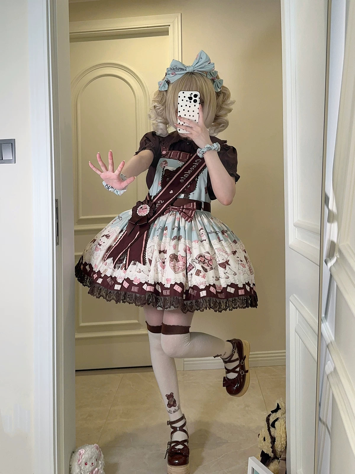 Heartbeat Meow Chocolate - Printed Pinafore JSK Dress - detail view 2