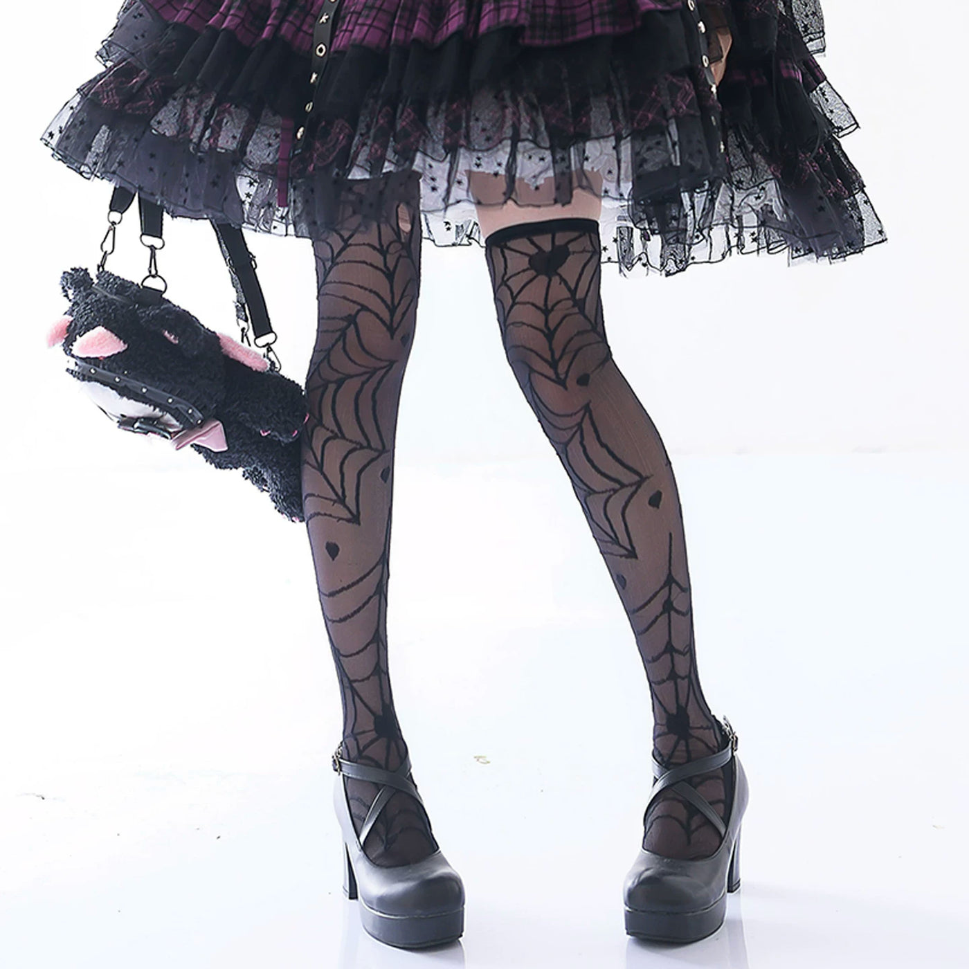 roji roji - Clotho's Heart - Sheer Over-the-Knee Socks with Spiderweb and Heart Motifs