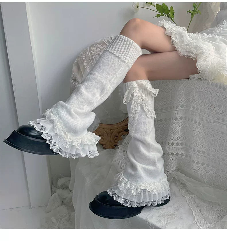 Sock Noble - Layered Lace - White Flared Sock Covers