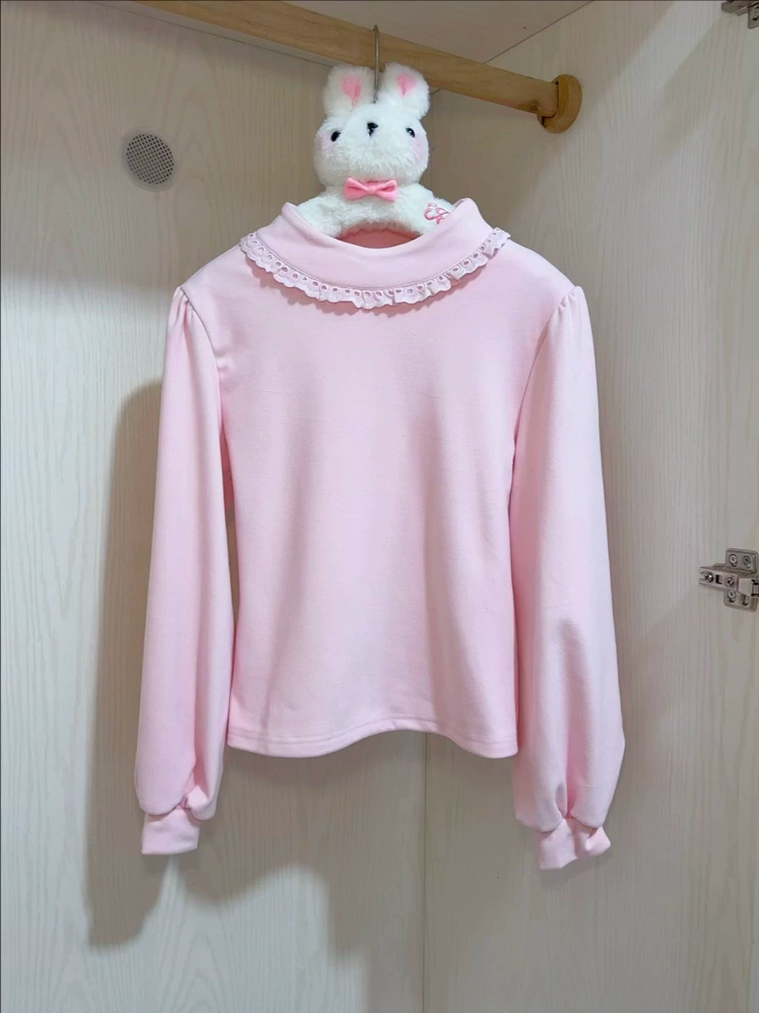 Cat Upon Cat - Lantern Sleeve Layer - Long-sleeve Lolita inner top with a lace collar
