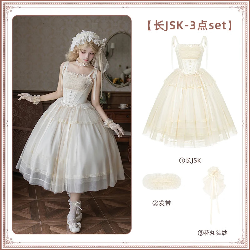 With PUJI - Confession Poem - Classic Lolita Corset JSK Set, Lace & Bows detail view 9