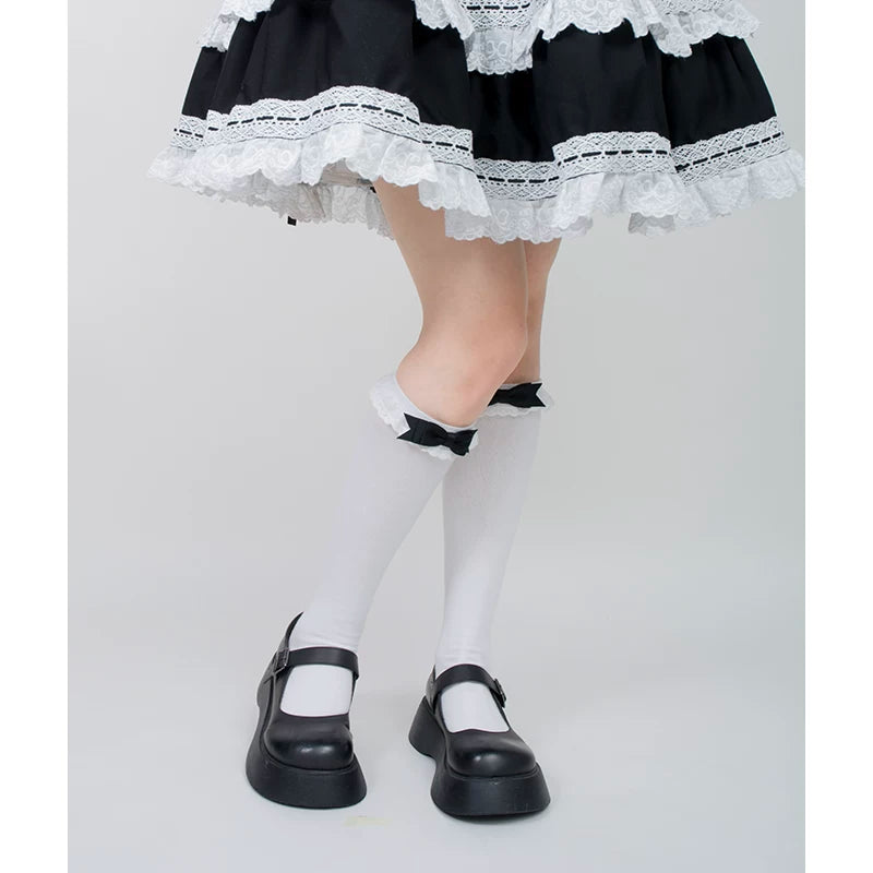 roji roji - Jenny Doll Lace Bow - Mid-Calf Socks with Lace Bow Cuffs
