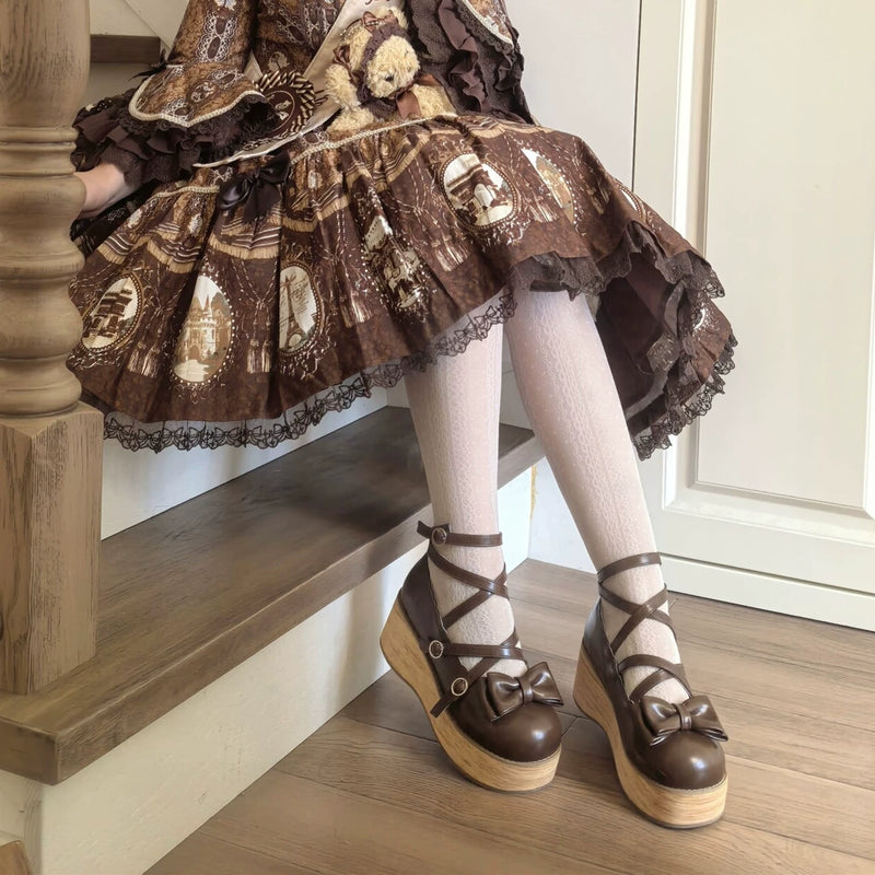 MODO Puff Tata Brown Edition Bow Platform Lolita Shoes – design details – view 3