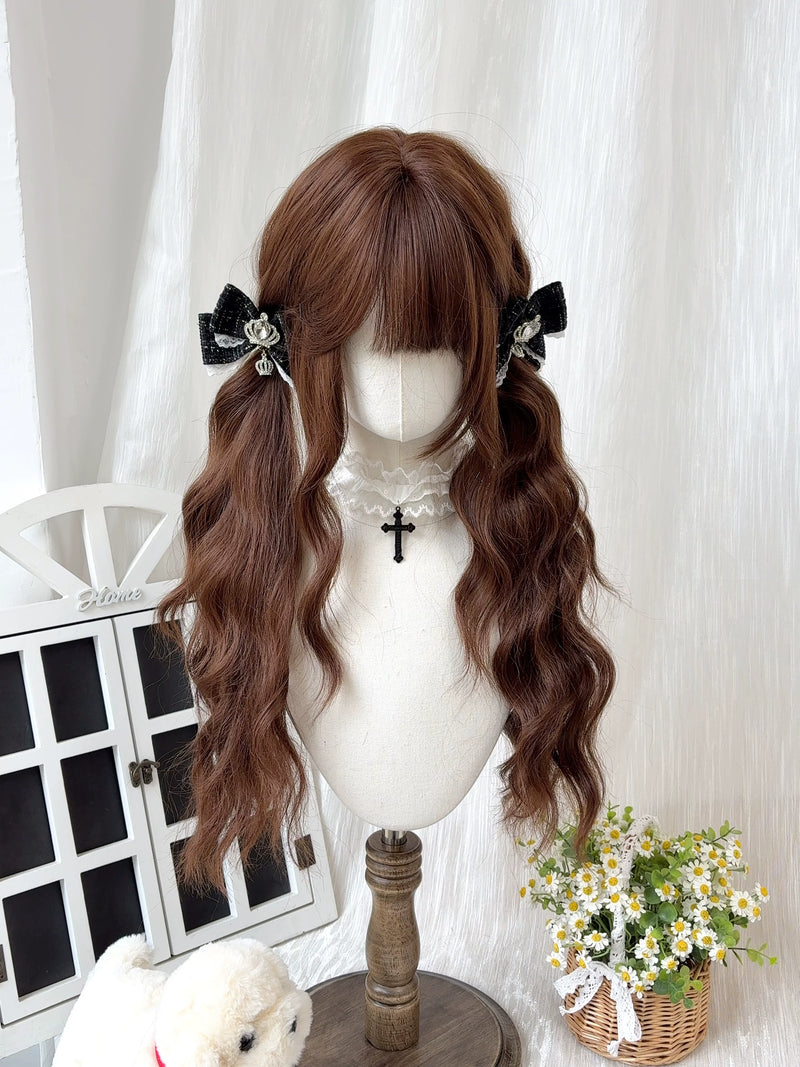 Chocolate brown long curly water-wave wig - view 5