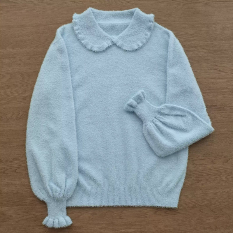 MIST - Warm Turtleneck - Lolita knitwear with a high collar and puff sleeves