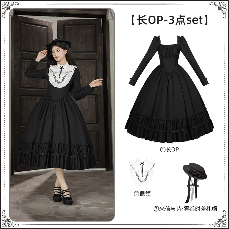 With PUJI - Audrey's Reply - Classic Lolita Square Neck OP, Detachable Embroidered Collar detail view 7