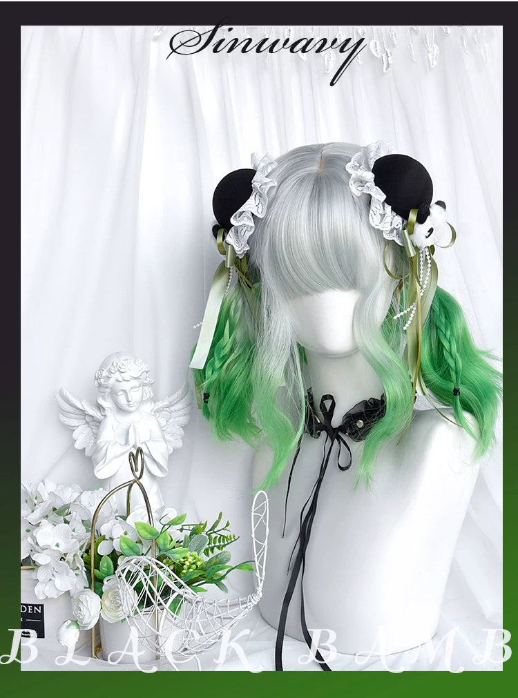 Silver-green gradient gothic short wig - view 6