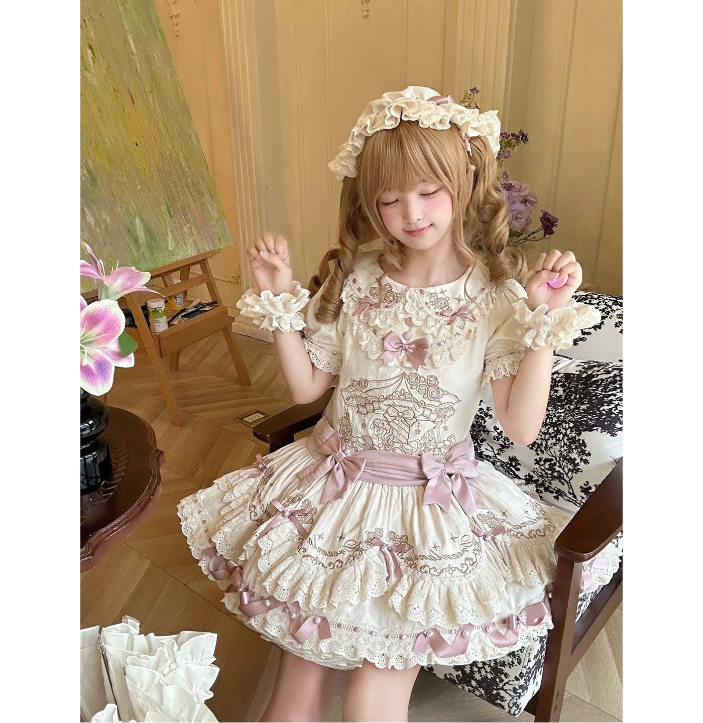 Creamy - Dreamscape Doll - OP dress with a ruffled lace collar