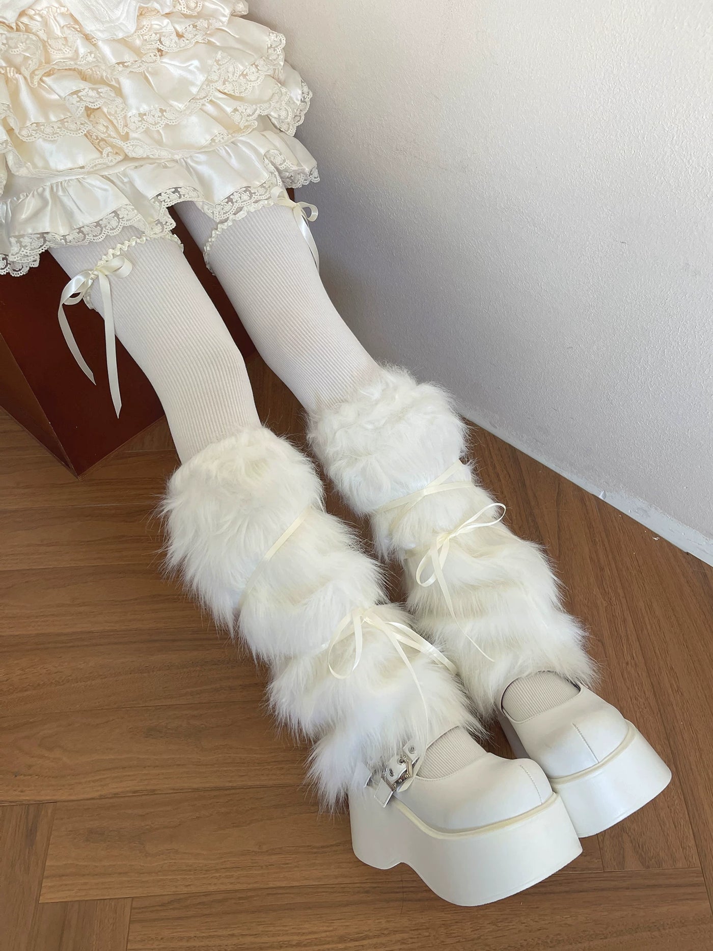 Sock Noble - Winter Fur - Long fur leg warmers with ribbon ties