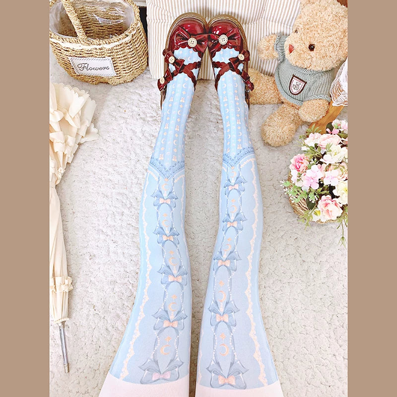 roji roji - Moonlit Curtain - 120D Moon-and-Star Printed Pantyhose