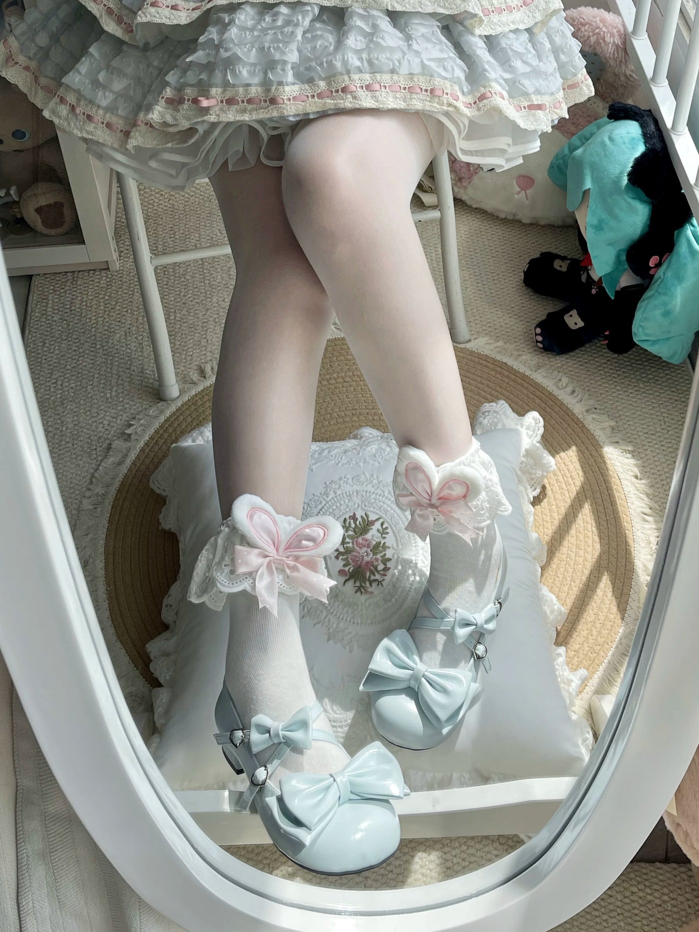 Fantasy Doll - Dreamy Doll - Mid-Calf Socks with Bunny-Ear Lace Cuffs