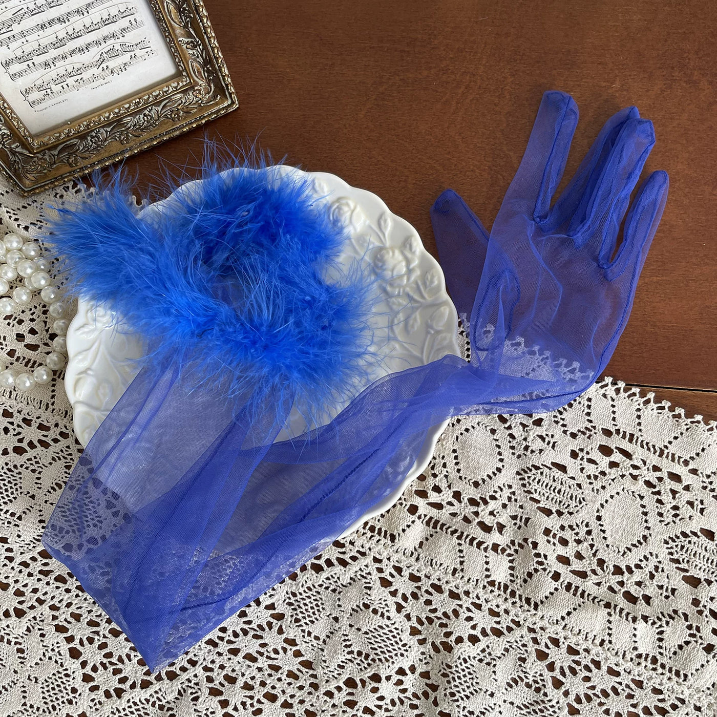 Sock Noble - Feather Veil - Sheer Five-Finger Long Gloves