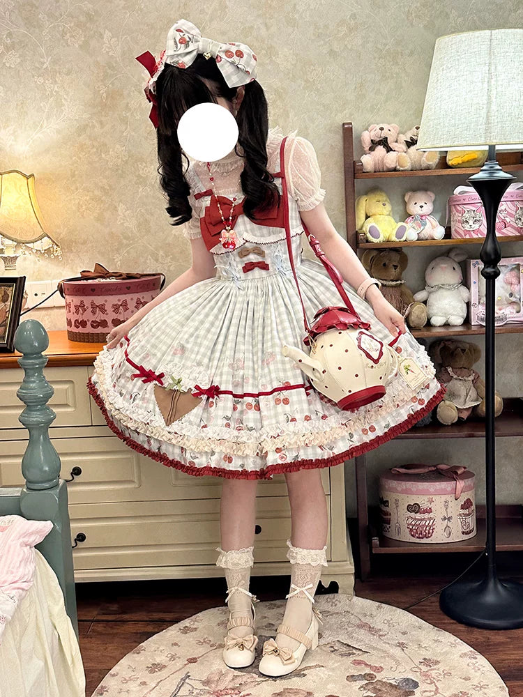 Baozi Pig - Chengnan Cherry Shop - Gingham JSK dress with cherry motifs