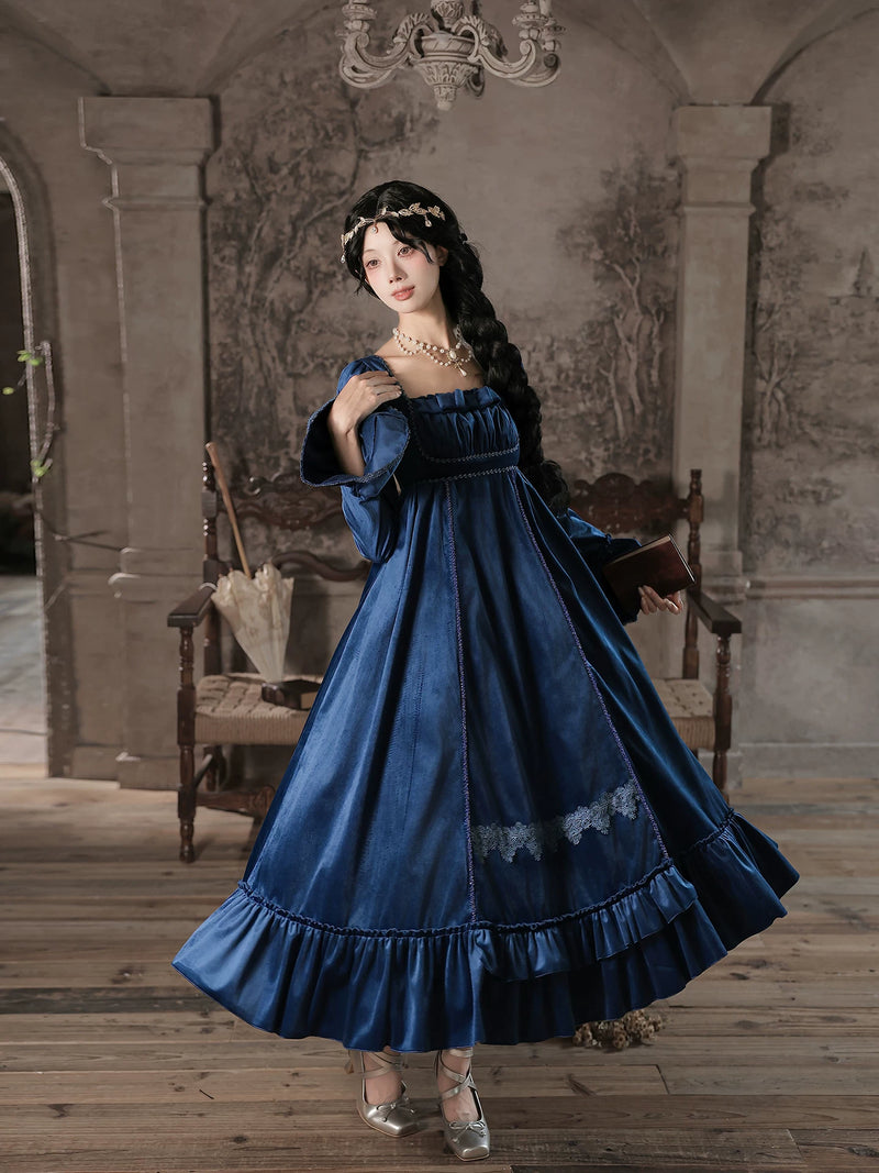 With PUJI - Candlelight Feast - Lolita OP Dress, Ruffle Trim & High-waist Silhouette detail view 4