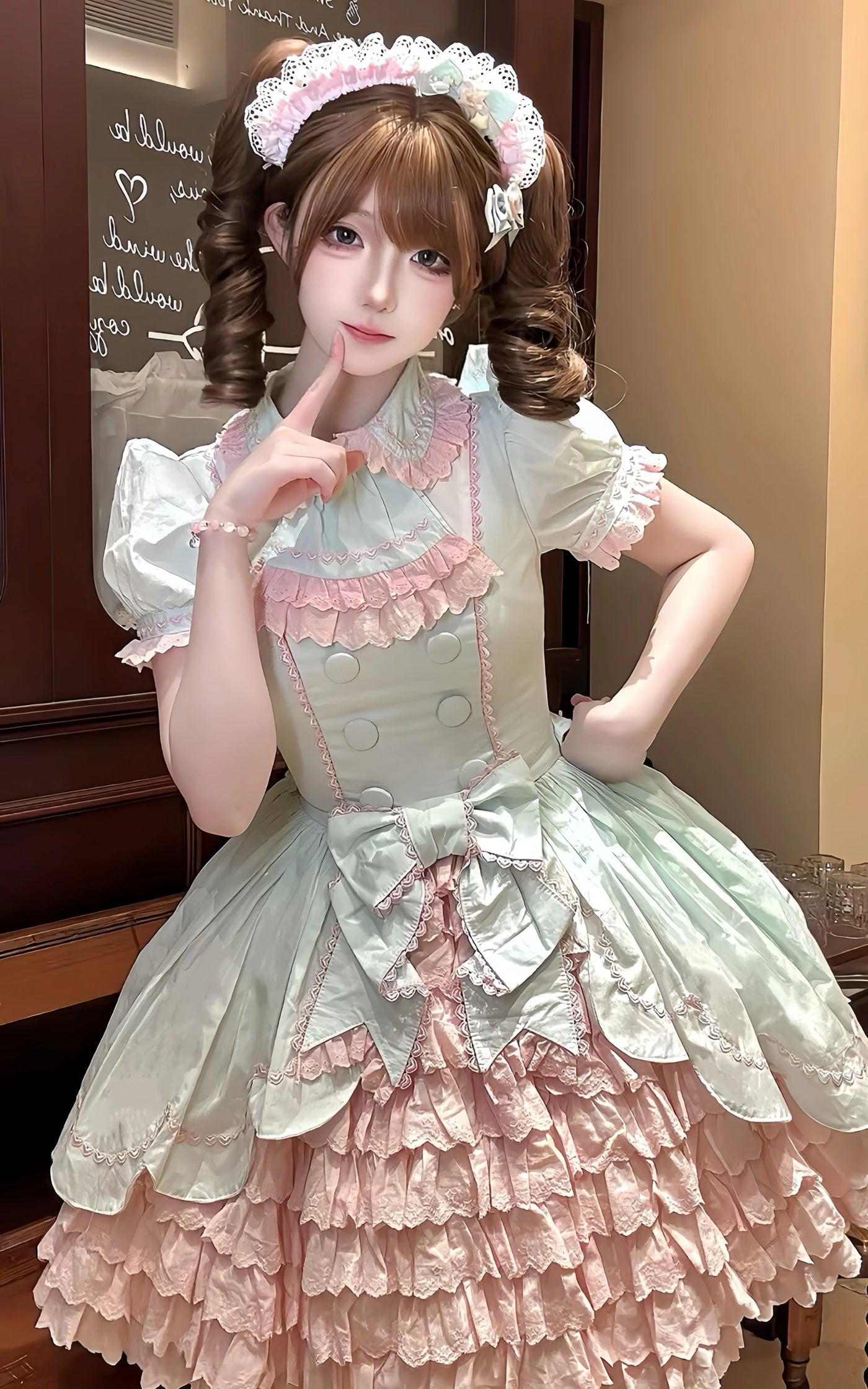 Tata Long Ear - Melon Parfait - Short-Sleeve OP Dress with Layered Ruffles
