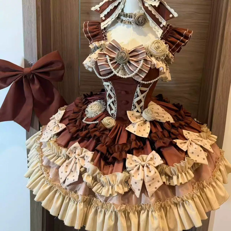 Dessert - Babalya Sweet Lolita Dress Set - Polka dot tiered skirt
